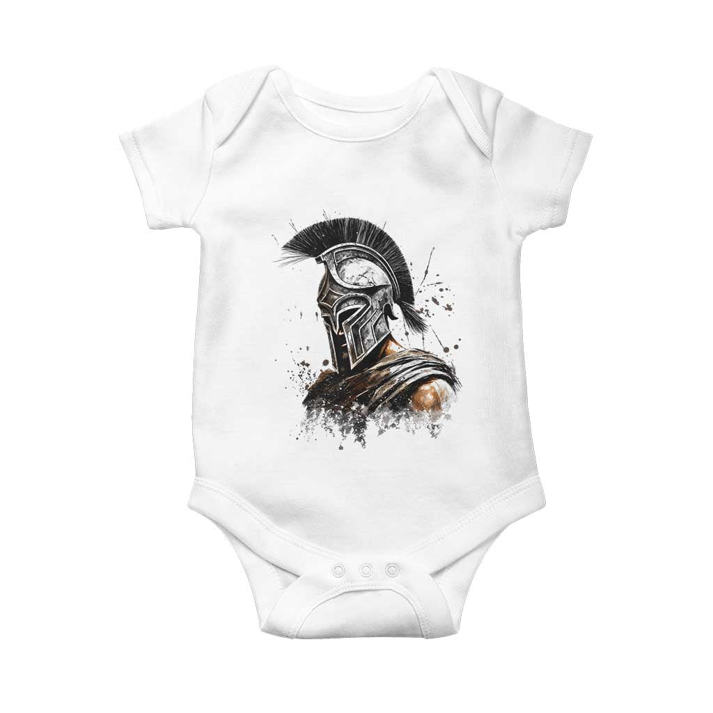 Ancient Spartan Warrior Watercolor Splatter Graphic Baby Onesie Greek Mythology Enthusiast History Gift TS02 White Print Your Wear