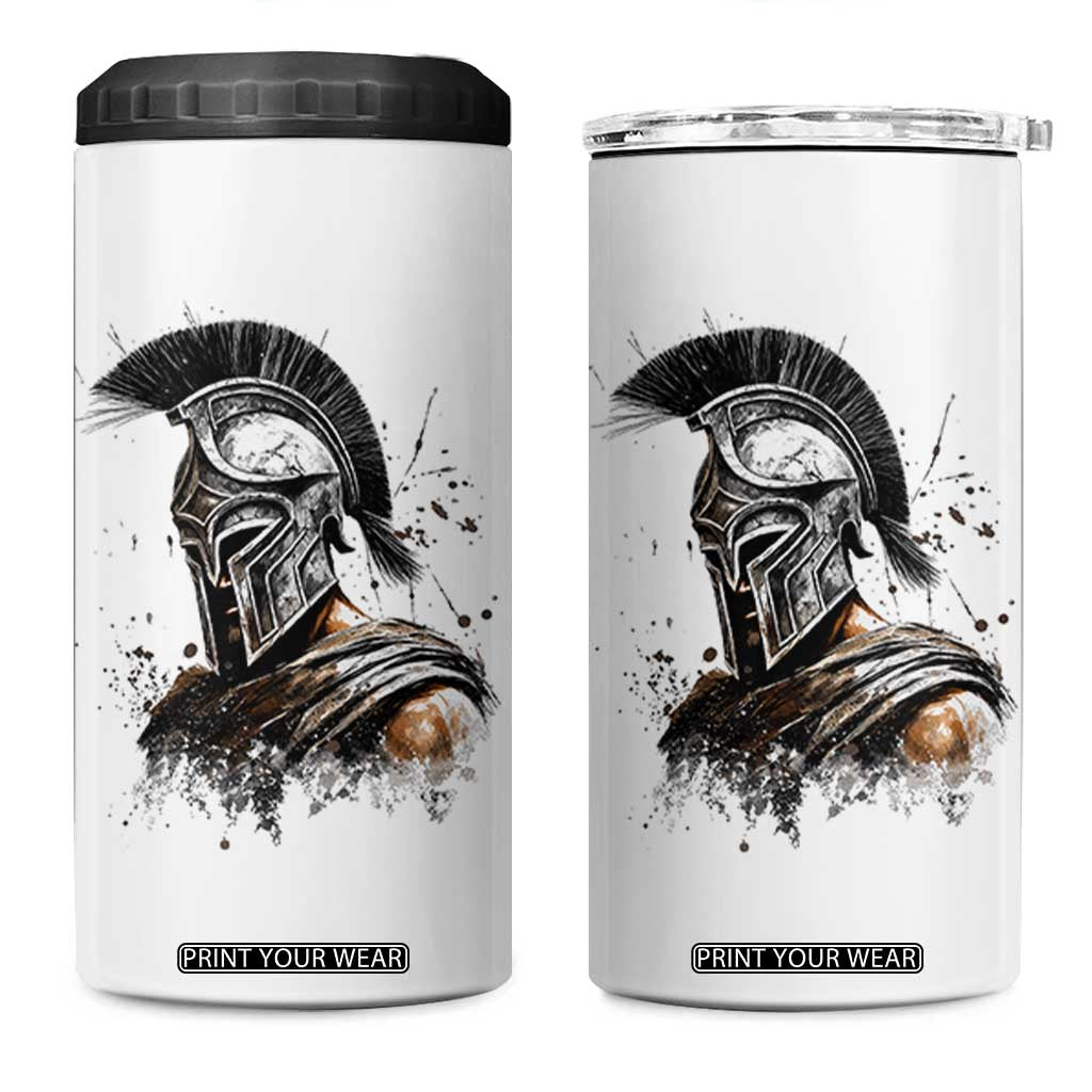 Ancient Spartan Warrior Watercolor Splatter Graphic 4 in 1 Can Cooler Tumbler Greek Mythology Enthusiast History Gift