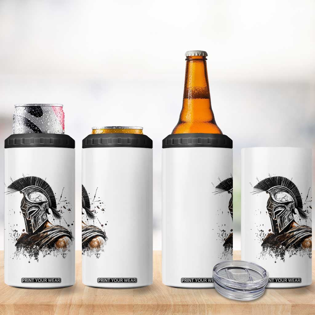 Ancient Spartan Warrior Watercolor Splatter Graphic 4 in 1 Can Cooler Tumbler Greek Mythology Enthusiast History Gift