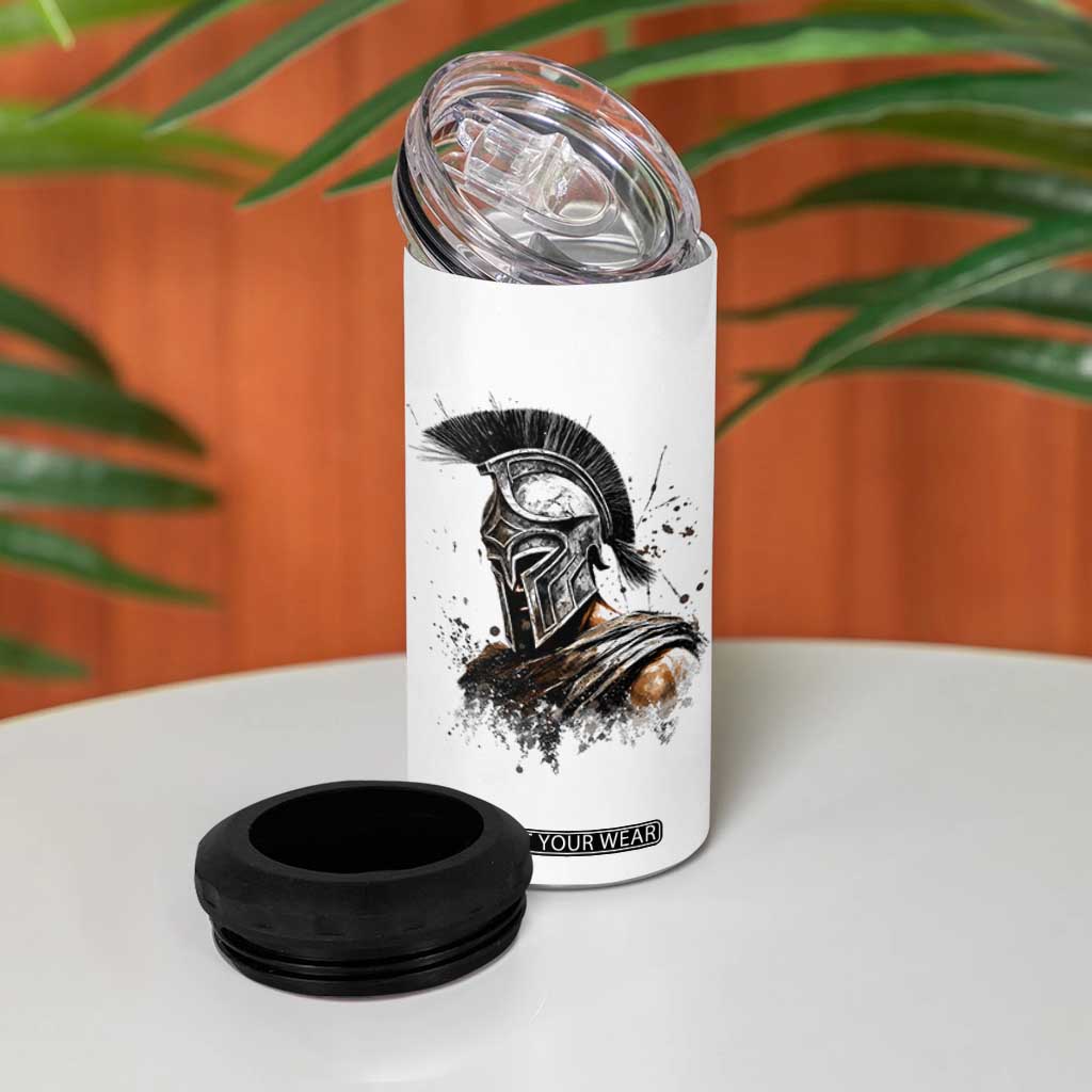 Ancient Spartan Warrior Watercolor Splatter Graphic 4 in 1 Can Cooler Tumbler Greek Mythology Enthusiast History Gift