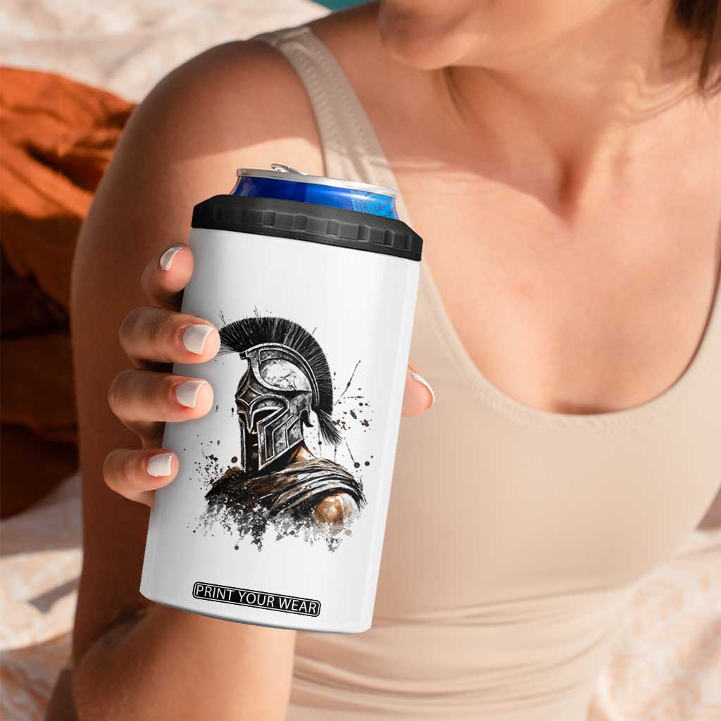Ancient Spartan Warrior Watercolor Splatter Graphic 4 in 1 Can Cooler Tumbler Greek Mythology Enthusiast History Gift