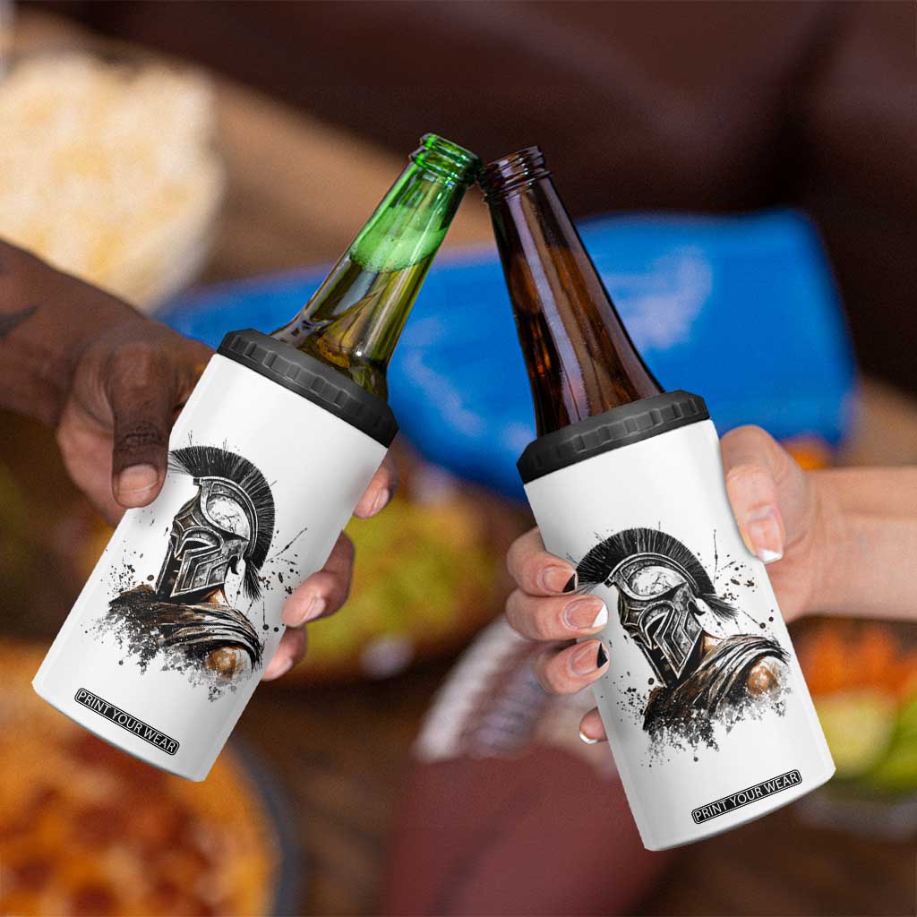Ancient Spartan Warrior Watercolor Splatter Graphic 4 in 1 Can Cooler Tumbler Greek Mythology Enthusiast History Gift
