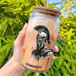 Ancient Spartan Warrior Watercolor Splatter Graphic Glass Can Greek Mythology Enthusiast History Gift