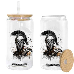 Ancient Spartan Warrior Watercolor Splatter Graphic Glass Can Greek Mythology Enthusiast History Gift