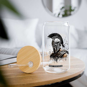 Ancient Spartan Warrior Watercolor Splatter Graphic Glass Can Greek Mythology Enthusiast History Gift