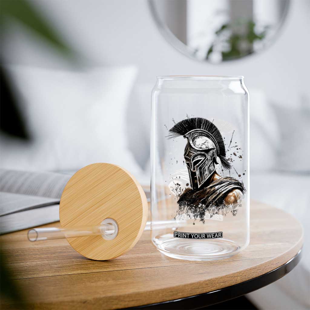 Ancient Spartan Warrior Watercolor Splatter Graphic Glass Can Greek Mythology Enthusiast History Gift