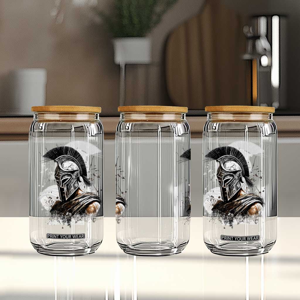 Ancient Spartan Warrior Watercolor Splatter Graphic Glass Can Greek Mythology Enthusiast History Gift