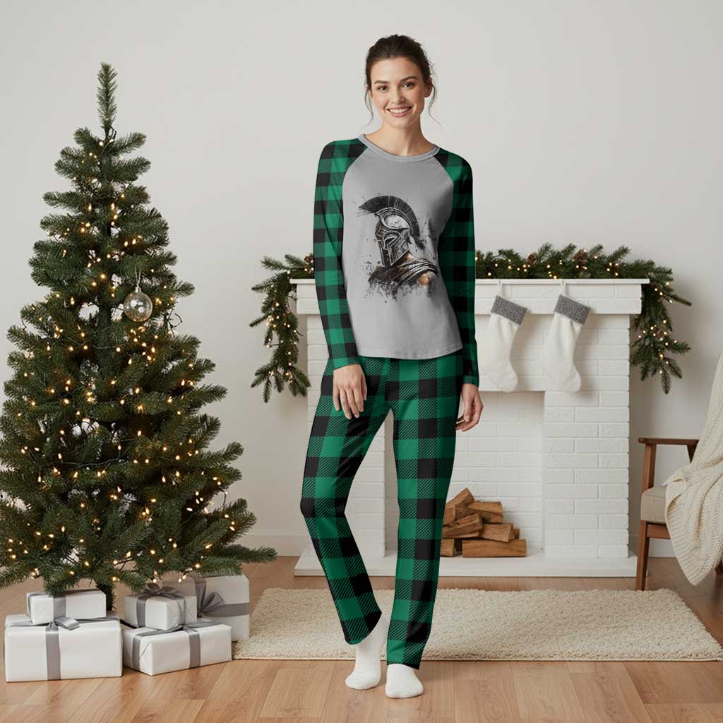 Ancient Spartan Warrior Watercolor Splatter Graphic Plaid Pajama Set Greek Mythology Enthusiast History Gift