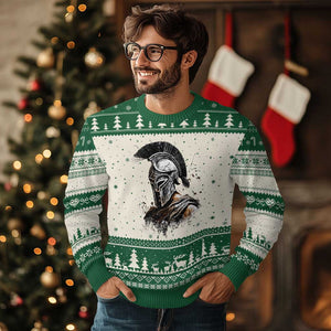 Ancient Spartan Warrior Watercolor Splatter Graphic Ugly Christmas Sweater Greek Mythology Enthusiast History Gift
