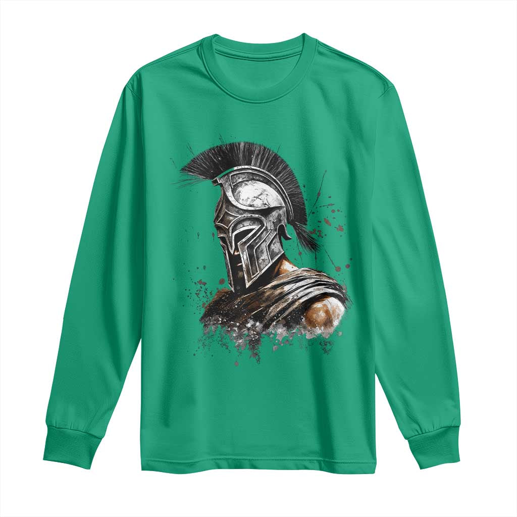 Ancient Spartan Warrior Watercolor Splatter Graphic Long Sleeve Shirt Greek Mythology Enthusiast History Gift