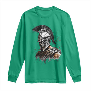 Ancient Spartan Warrior Watercolor Splatter Graphic Long Sleeve Shirt Greek Mythology Enthusiast History Gift
