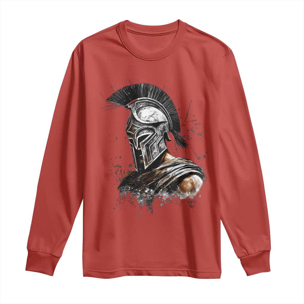 Ancient Spartan Warrior Watercolor Splatter Graphic Long Sleeve Shirt Greek Mythology Enthusiast History Gift