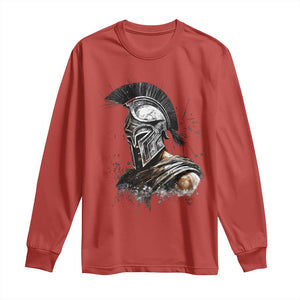 Ancient Spartan Warrior Watercolor Splatter Graphic Long Sleeve Shirt Greek Mythology Enthusiast History Gift