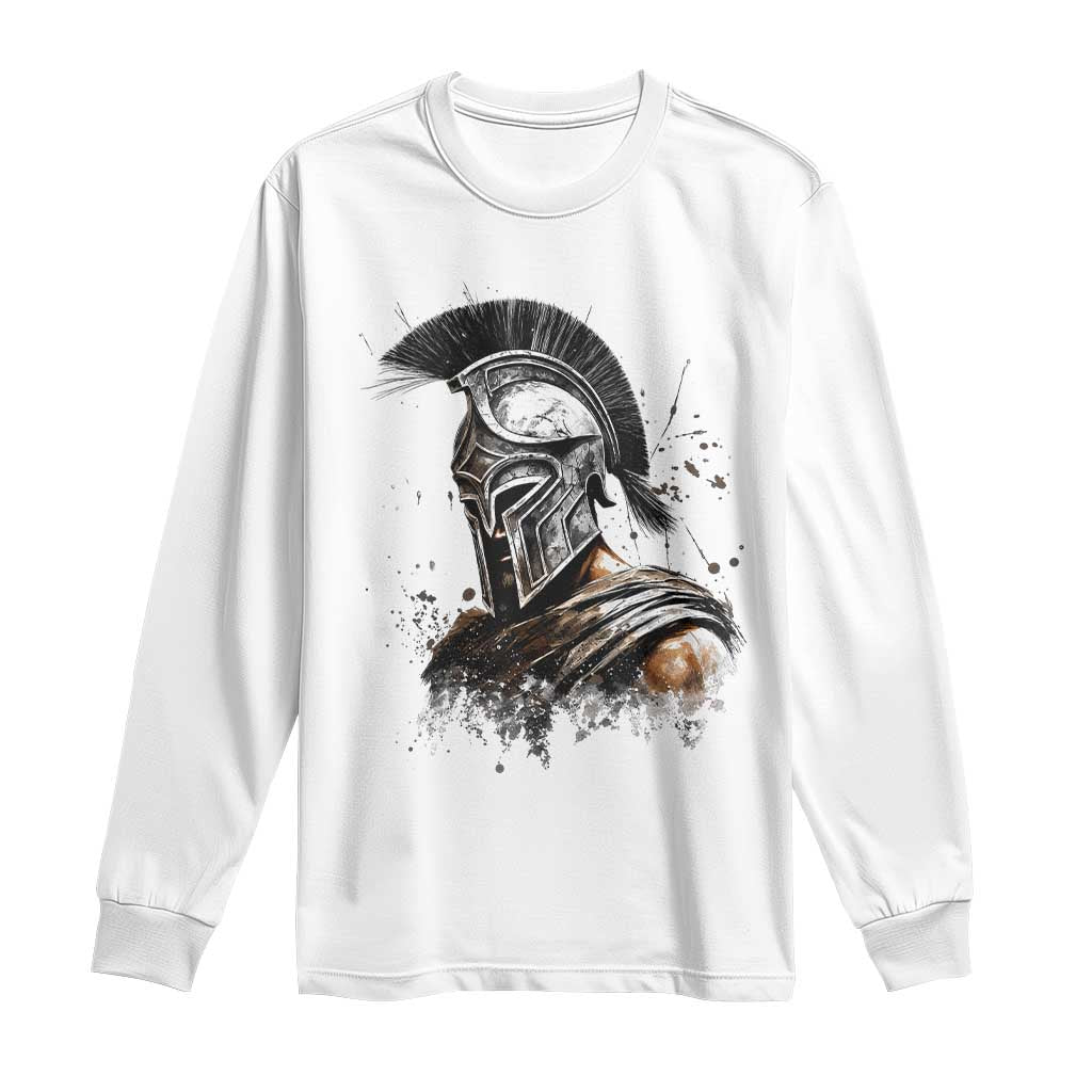 Ancient Spartan Warrior Watercolor Splatter Graphic Long Sleeve Shirt Greek Mythology Enthusiast History Gift