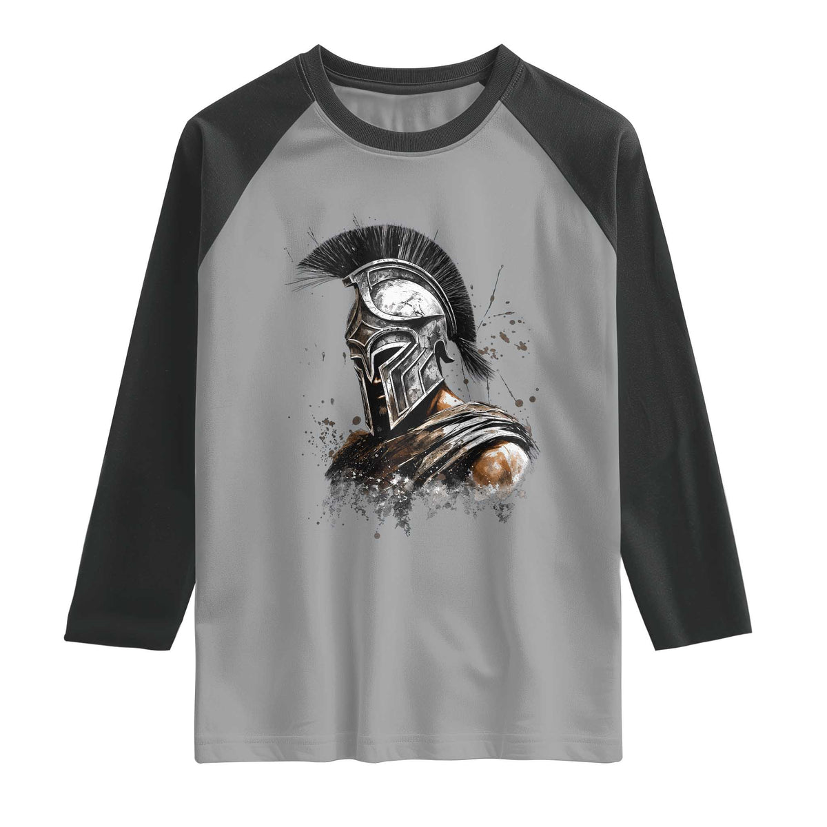 Ancient Spartan Warrior Watercolor Splatter Graphic Raglan Shirt Greek Mythology Enthusiast History Gift
