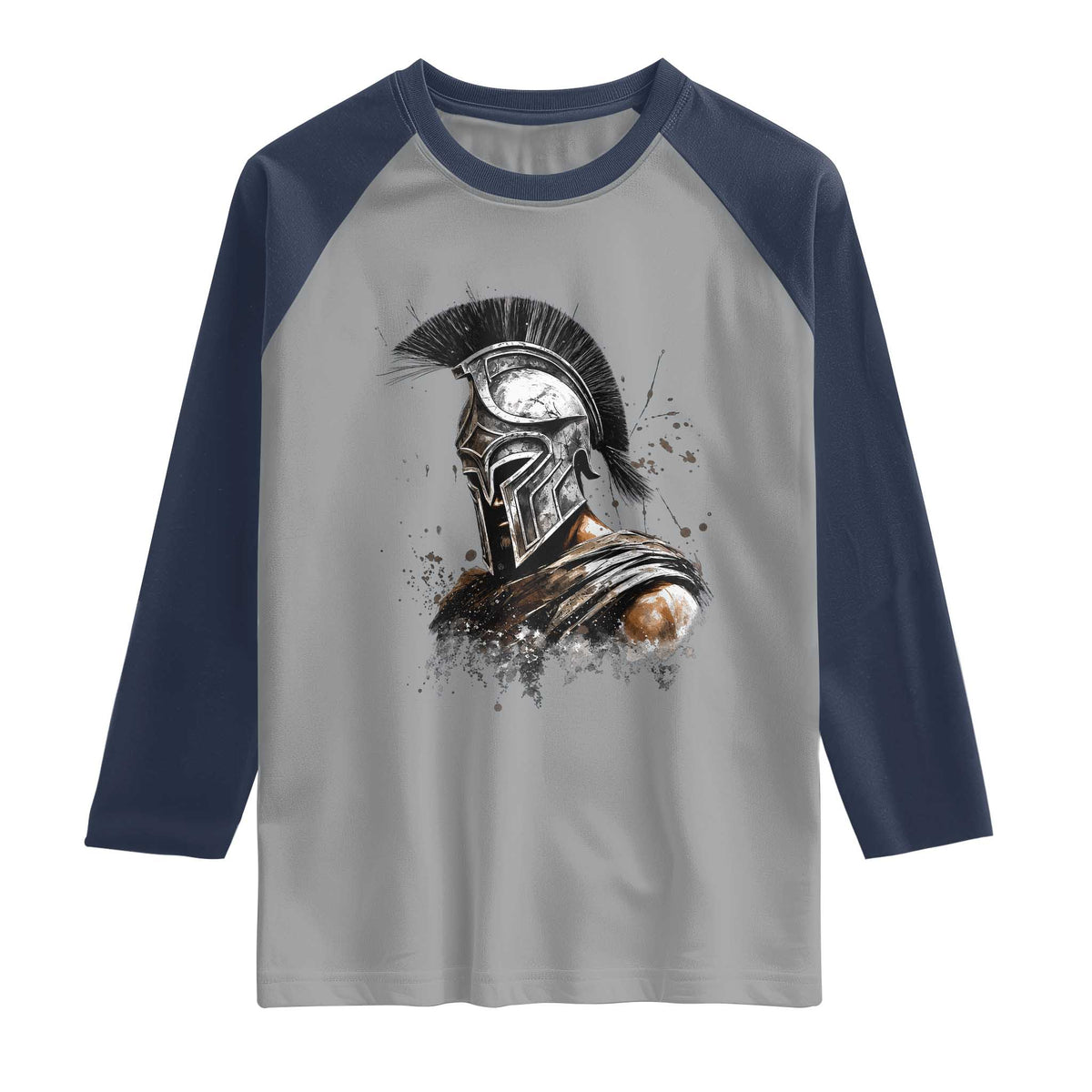 Ancient Spartan Warrior Watercolor Splatter Graphic Raglan Shirt Greek Mythology Enthusiast History Gift