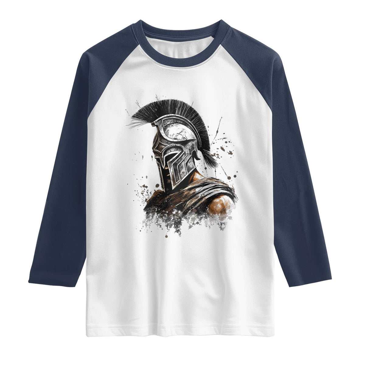 Ancient Spartan Warrior Watercolor Splatter Graphic Raglan Shirt Greek Mythology Enthusiast History Gift