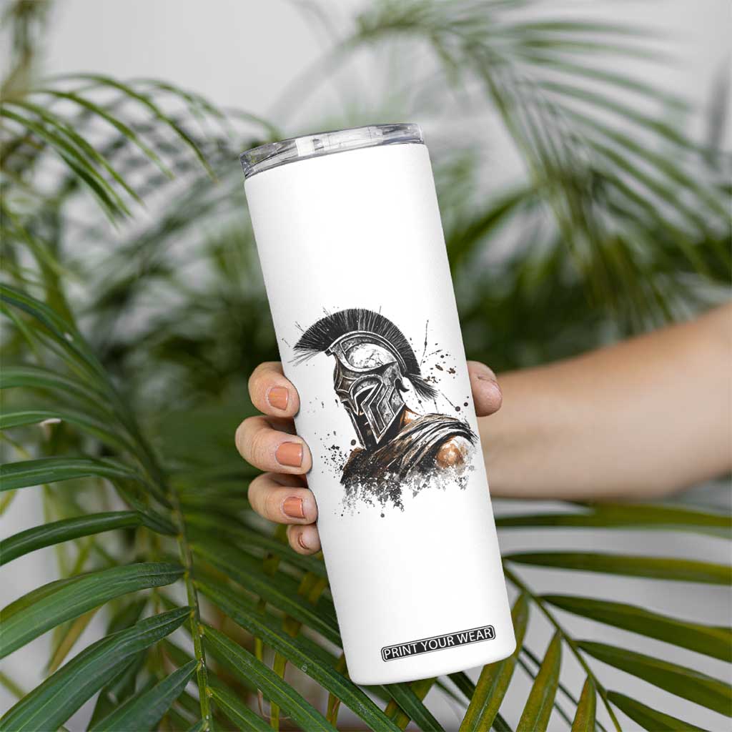 Ancient Spartan Warrior Watercolor Splatter Graphic Skinny Tumbler Greek Mythology Enthusiast History Gift