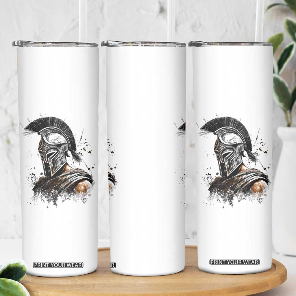 Ancient Spartan Warrior Watercolor Splatter Graphic Skinny Tumbler Greek Mythology Enthusiast History Gift