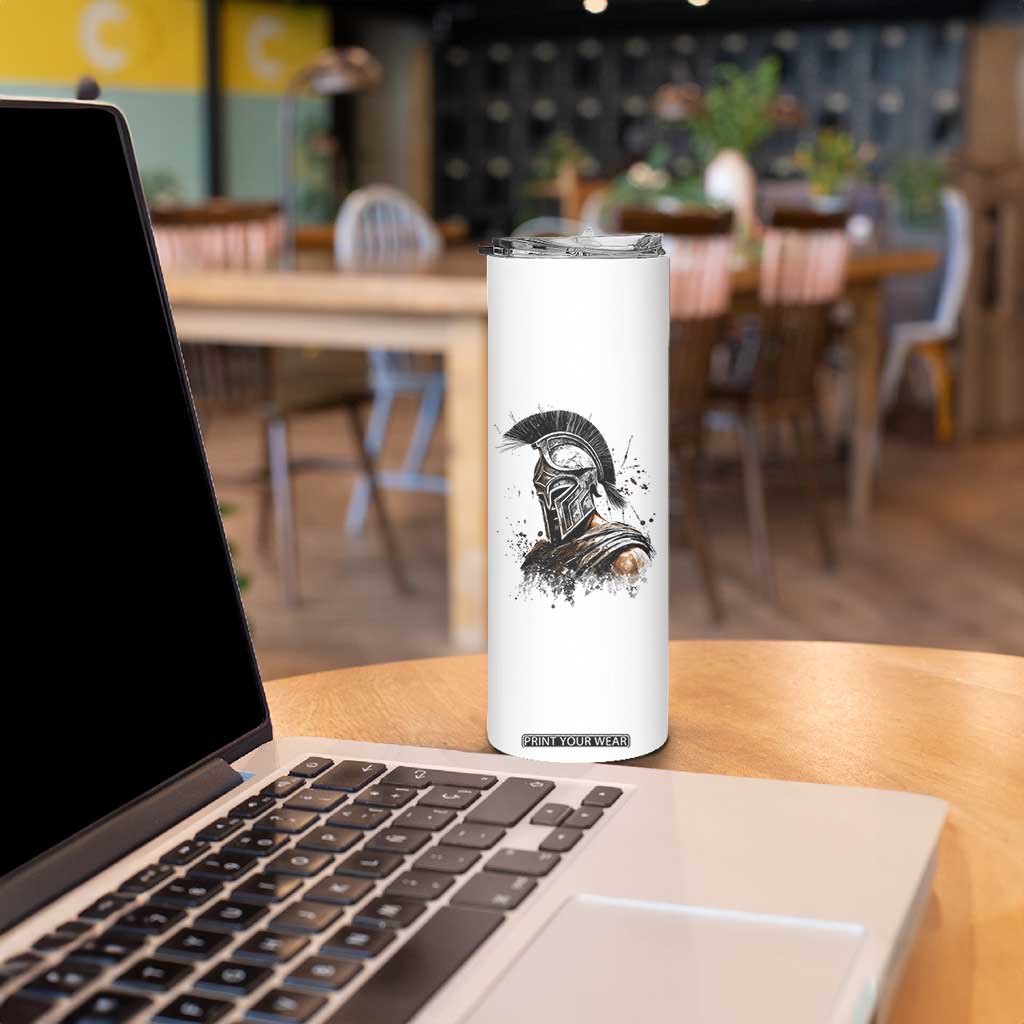 Ancient Spartan Warrior Watercolor Splatter Graphic Skinny Tumbler Greek Mythology Enthusiast History Gift