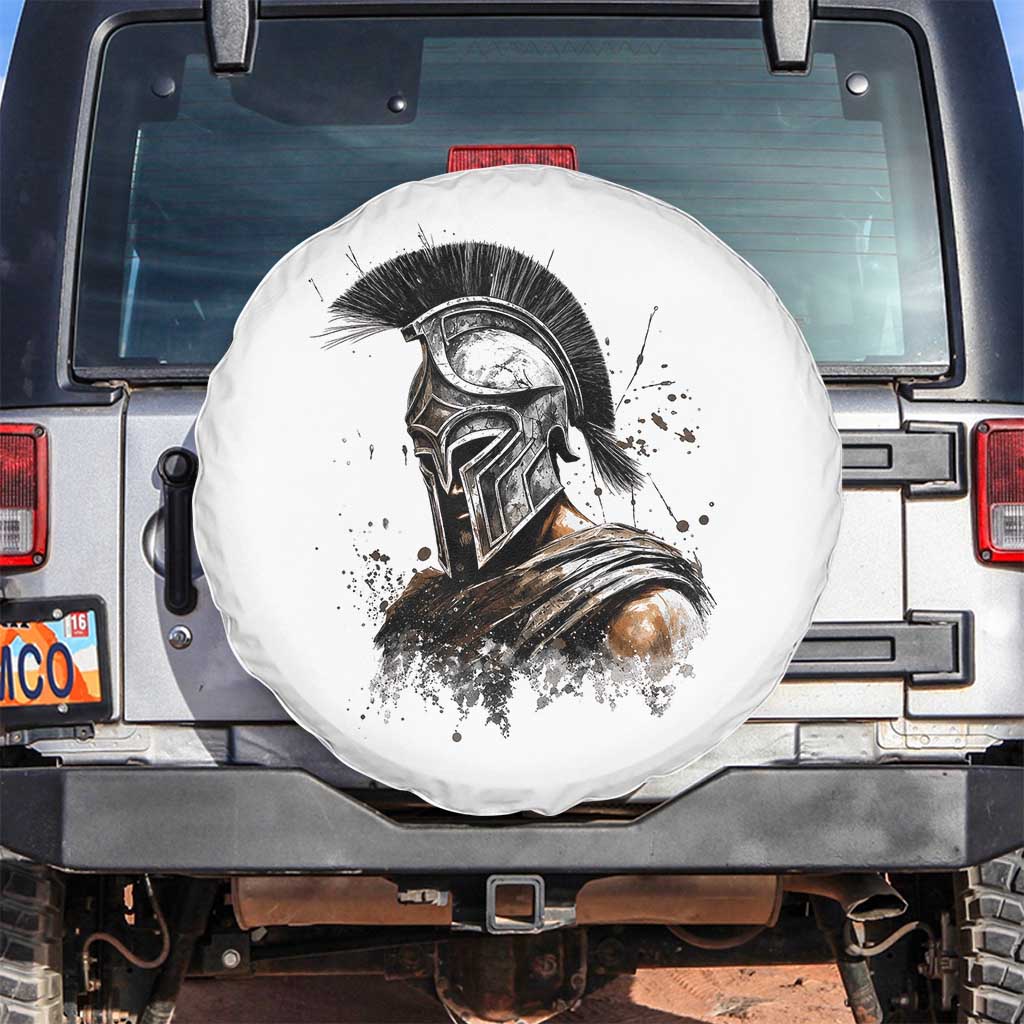 Ancient Spartan Warrior Watercolor Splatter Graphic Spare Tire Cover Greek Mythology Enthusiast History Gift