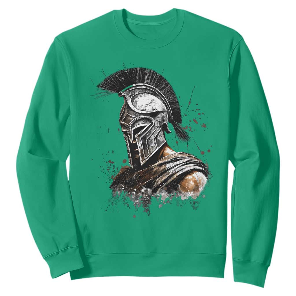 Ancient Spartan Warrior Watercolor Splatter Graphic Sweatshirt Greek Mythology Enthusiast History Gift