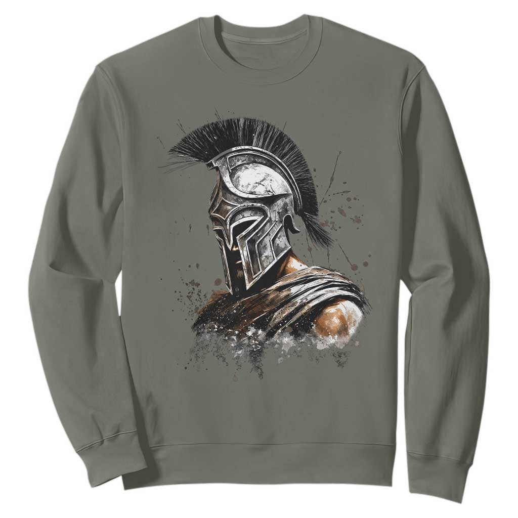 Ancient Spartan Warrior Watercolor Splatter Graphic Sweatshirt Greek Mythology Enthusiast History Gift