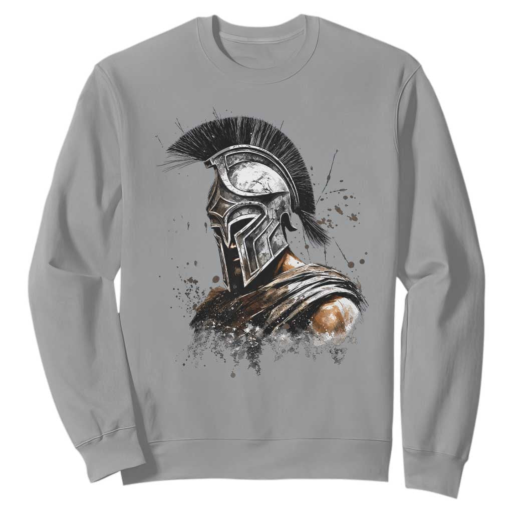 Ancient Spartan Warrior Watercolor Splatter Graphic Sweatshirt Greek Mythology Enthusiast History Gift