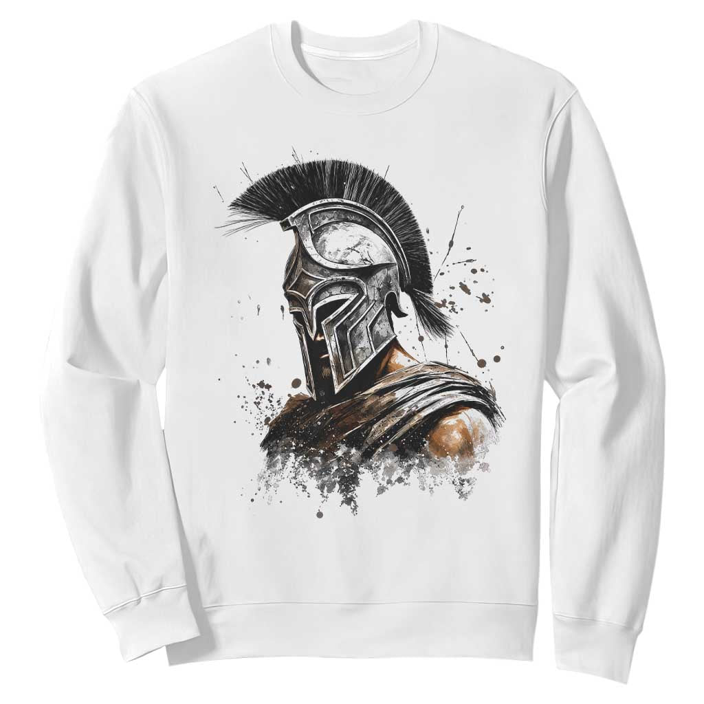 Ancient Spartan Warrior Watercolor Splatter Graphic Sweatshirt Greek Mythology Enthusiast History Gift