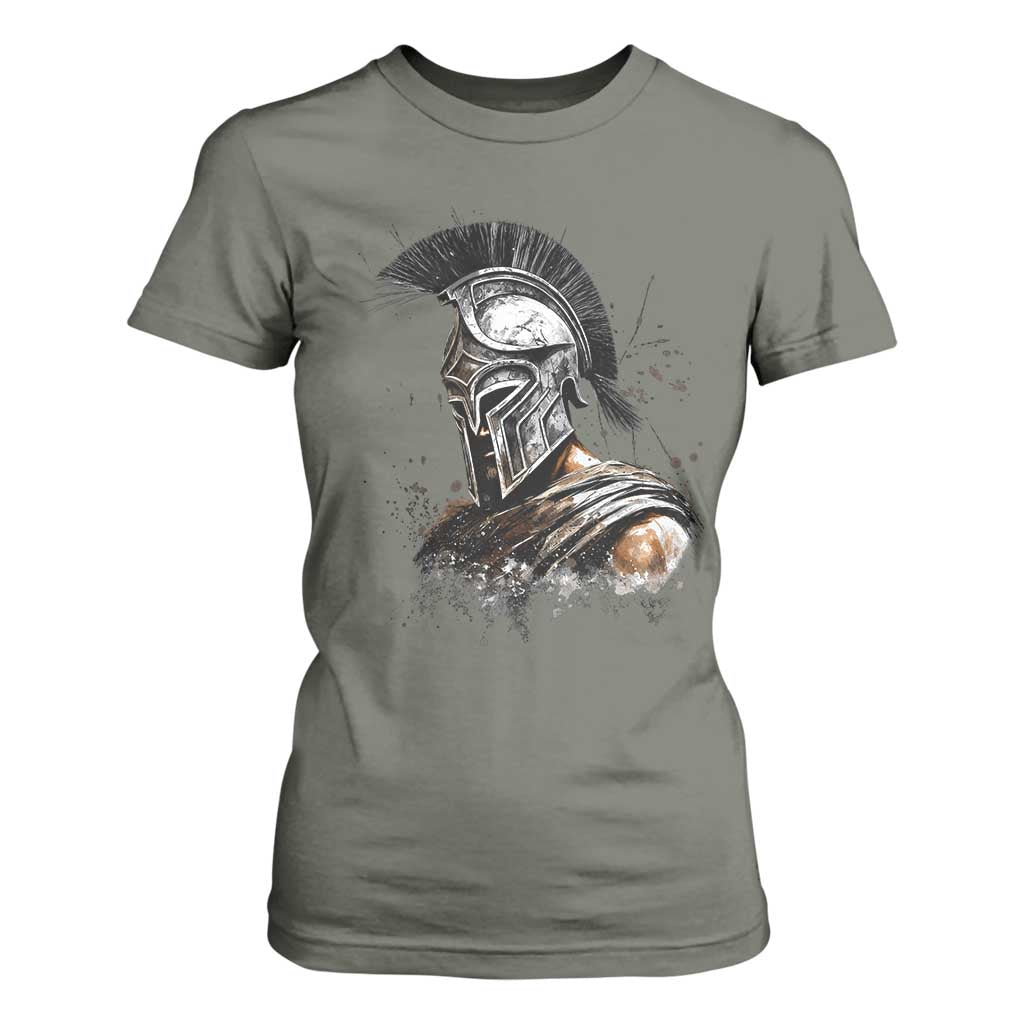 Ancient Spartan Warrior Watercolor Splatter Graphic T Shirt For Women Greek Mythology Enthusiast History Gift