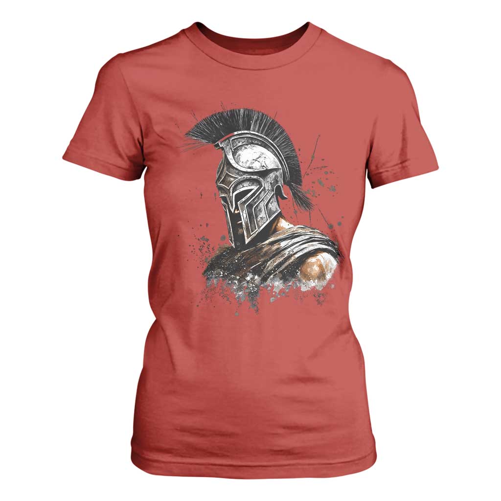 Ancient Spartan Warrior Watercolor Splatter Graphic T Shirt For Women Greek Mythology Enthusiast History Gift