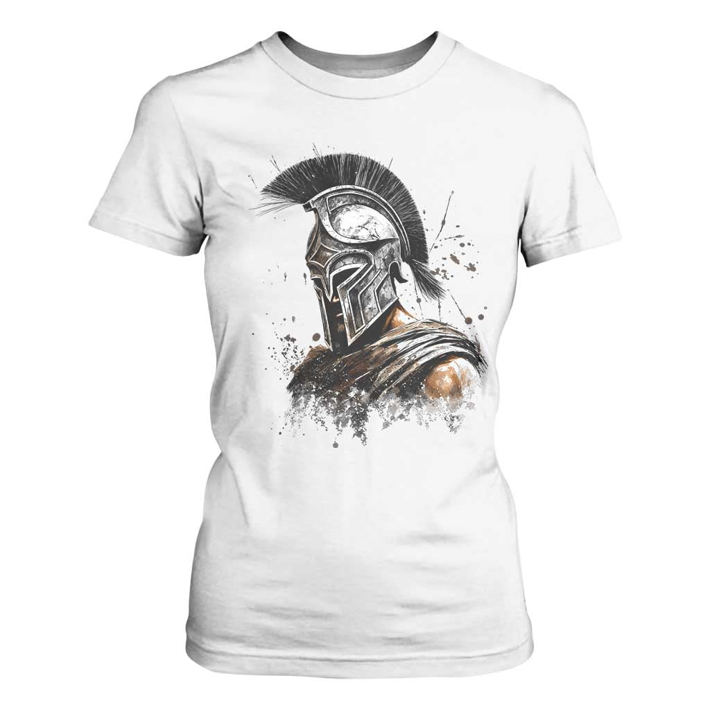 Ancient Spartan Warrior Watercolor Splatter Graphic T Shirt For Women Greek Mythology Enthusiast History Gift TS02 White Print Your Wear
