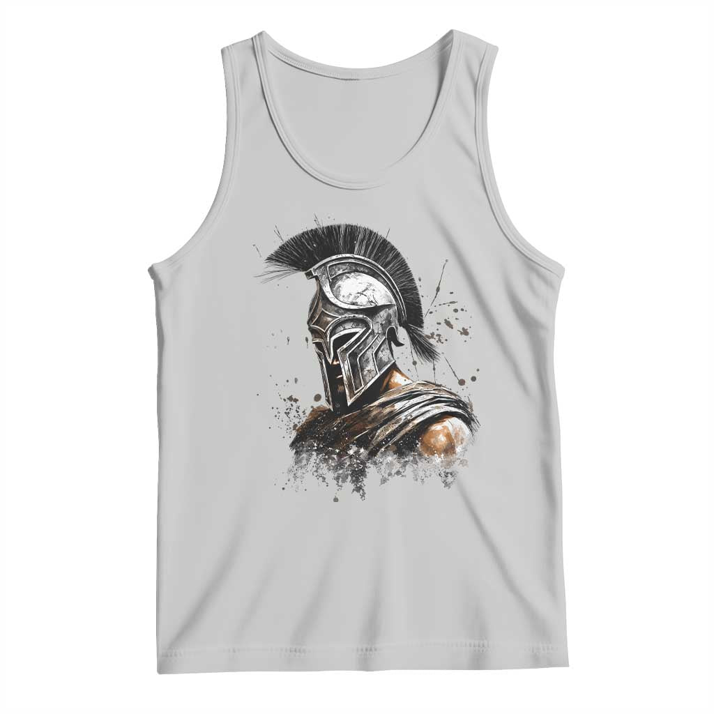 Ancient Spartan Warrior Watercolor Splatter Graphic Tank Top Greek Mythology Enthusiast History Gift