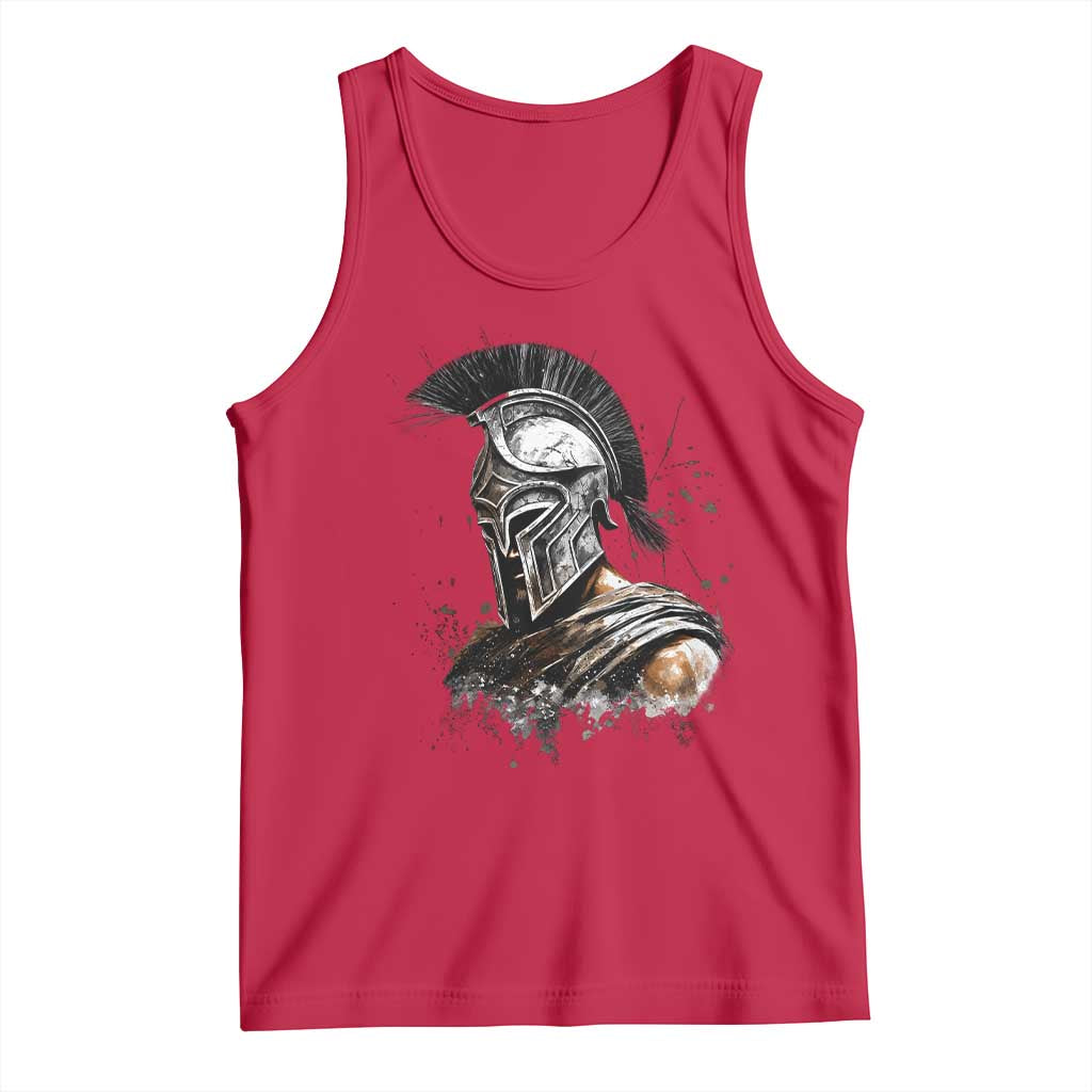 Ancient Spartan Warrior Watercolor Splatter Graphic Tank Top Greek Mythology Enthusiast History Gift