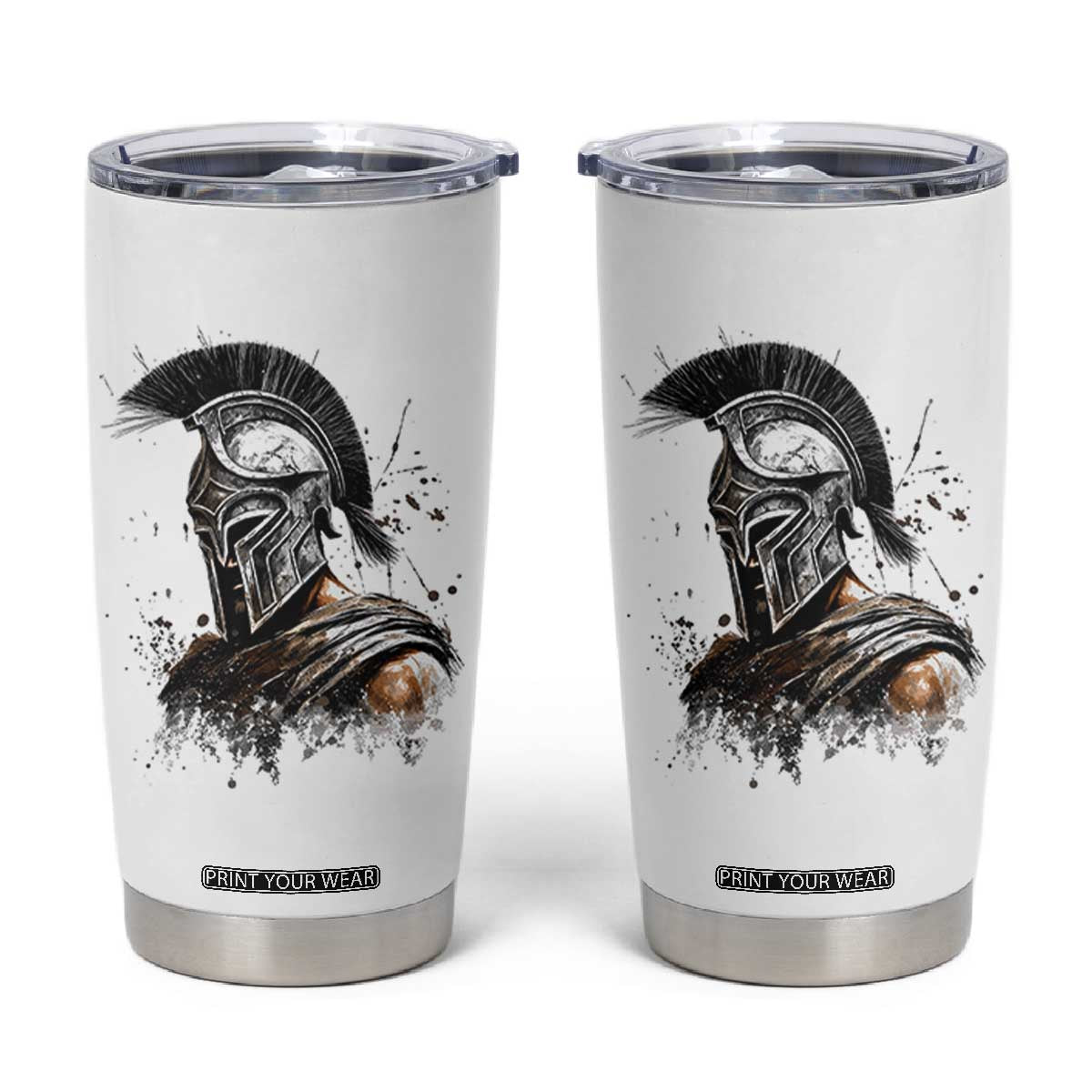 Ancient Spartan Warrior Watercolor Splatter Graphic Tumbler Cup Greek Mythology Enthusiast History Gift