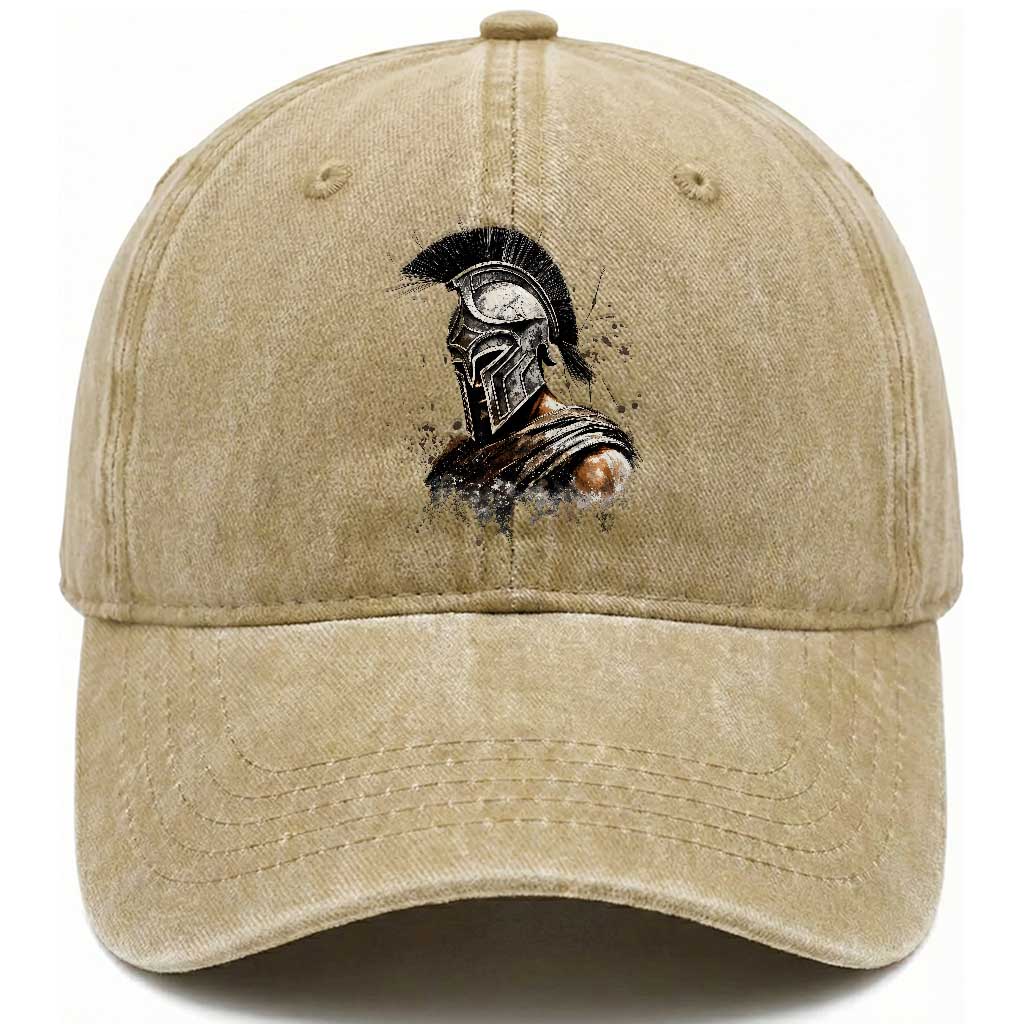 Ancient Spartan Warrior Watercolor Splatter Graphic Washed Cotton Baseball Cap Greek Mythology Enthusiast History Gift