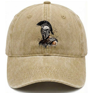 Ancient Spartan Warrior Watercolor Splatter Graphic Washed Cotton Baseball Cap Greek Mythology Enthusiast History Gift