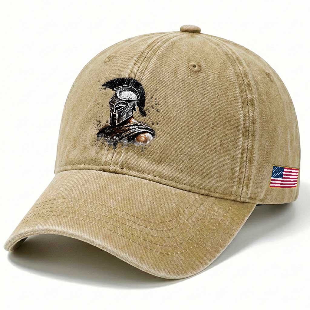Ancient Spartan Warrior Watercolor Splatter Graphic Washed Cotton Baseball Cap Greek Mythology Enthusiast History Gift