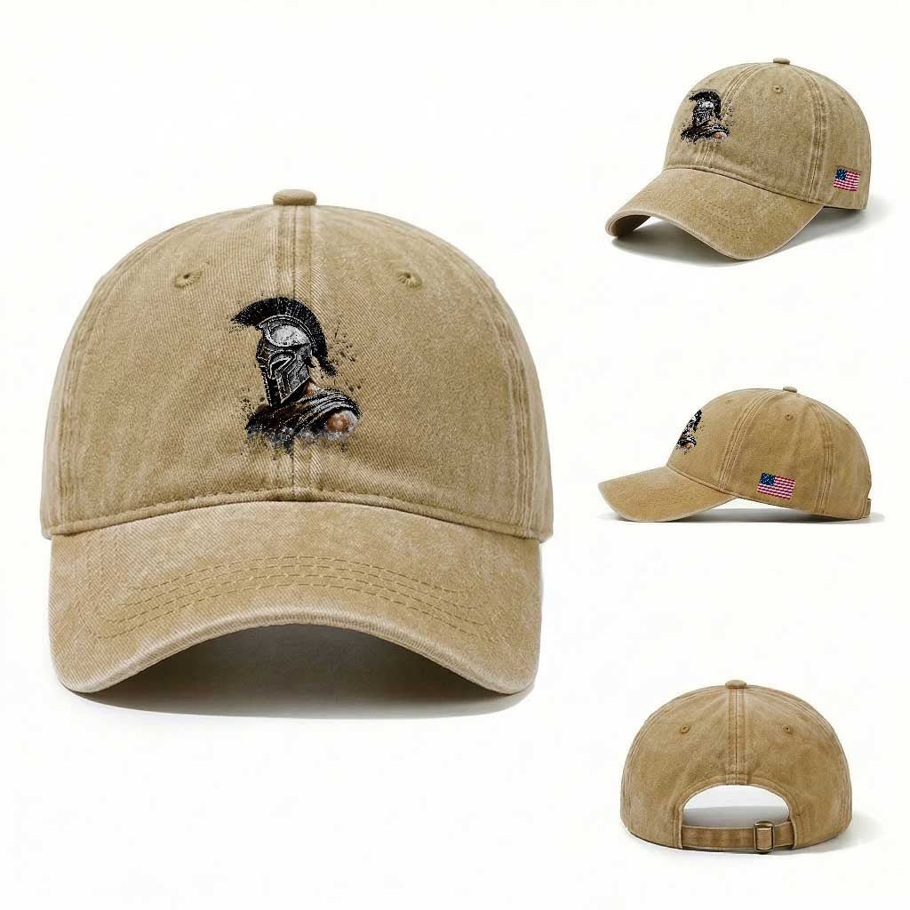 Ancient Spartan Warrior Watercolor Splatter Graphic Washed Cotton Baseball Cap Greek Mythology Enthusiast History Gift