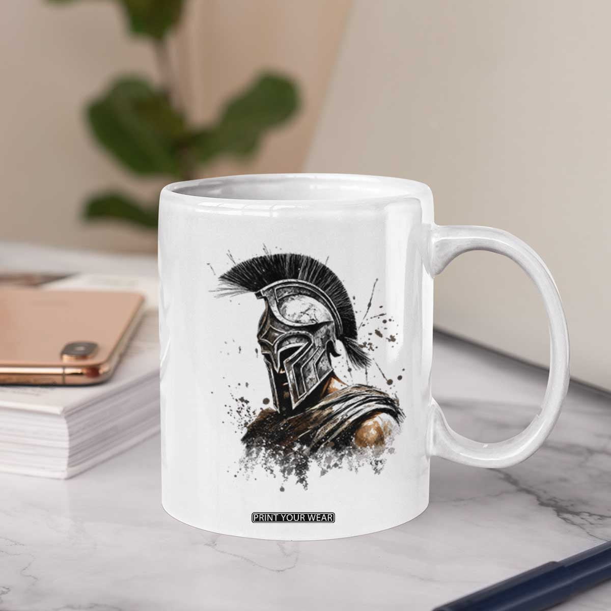 Ancient Spartan Warrior Watercolor Splatter Graphic Coffee Mug Greek Mythology Enthusiast History Gift