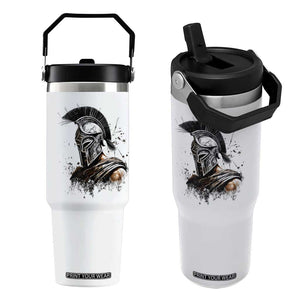 Ancient Spartan Warrior Watercolor Splatter Graphic Flip Straw Tumbler Greek Mythology Enthusiast History Gift