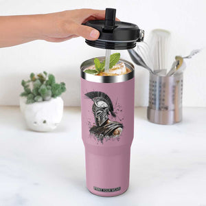 Ancient Spartan Warrior Watercolor Splatter Graphic Flip Straw Tumbler Greek Mythology Enthusiast History Gift