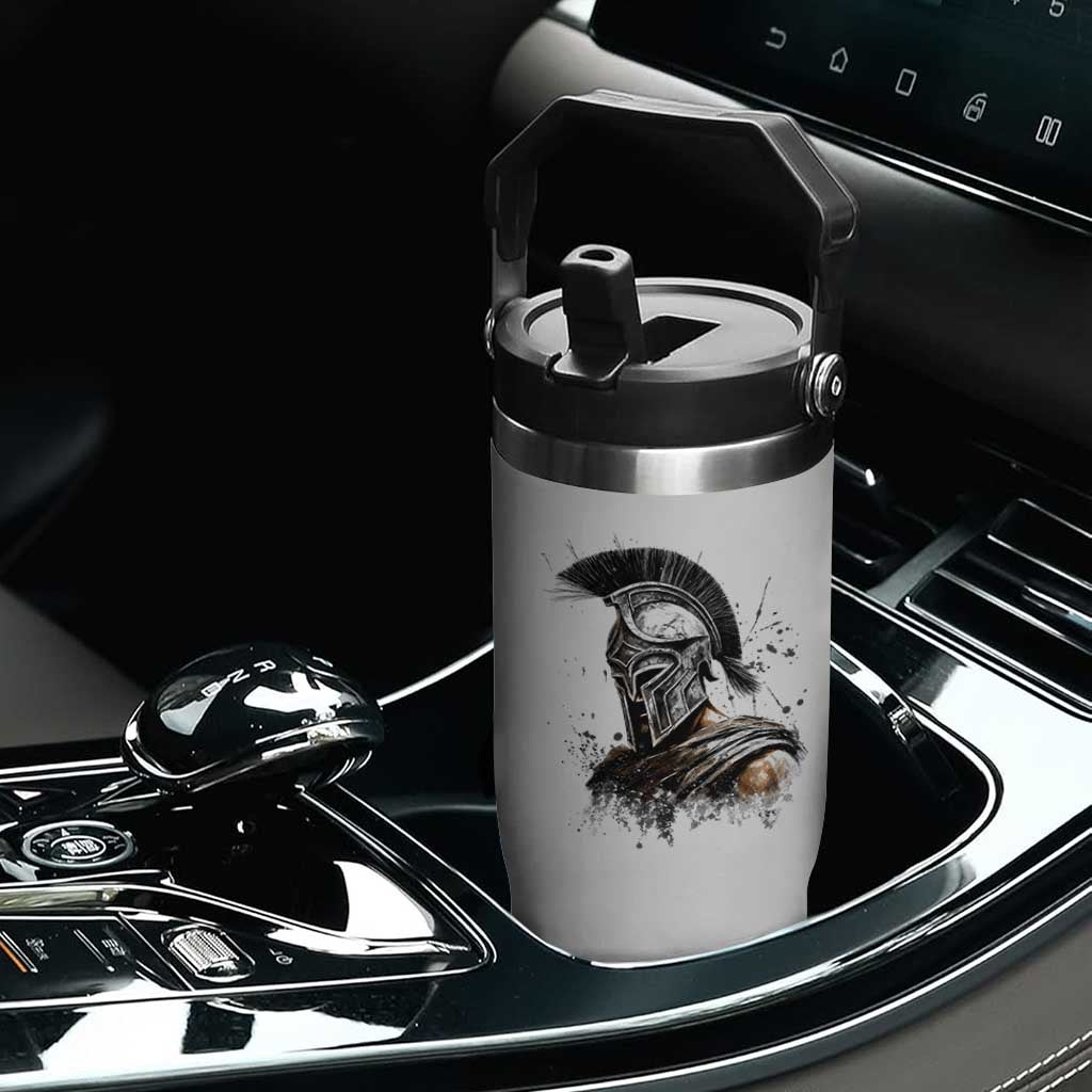 Ancient Spartan Warrior Watercolor Splatter Graphic Flip Straw Tumbler Greek Mythology Enthusiast History Gift