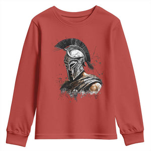 Ancient Spartan Warrior Watercolor Splatter Graphic Youth Sweatshirt Greek Mythology Enthusiast History Gift