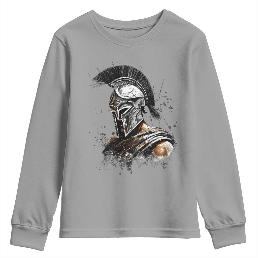 Ancient Spartan Warrior Watercolor Splatter Graphic Youth Sweatshirt Greek Mythology Enthusiast History Gift