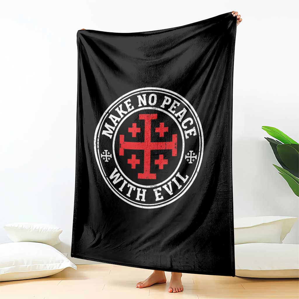 Make No Peace With Evil Jerusalem Cross Throw Blanket Christian Warrior Crusader Emblem Graphic