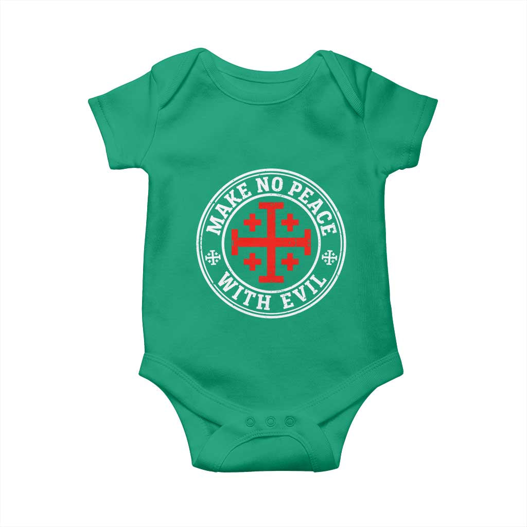 Make No Peace With Evil Jerusalem Cross Baby Onesie Christian Warrior Crusader Emblem Graphic