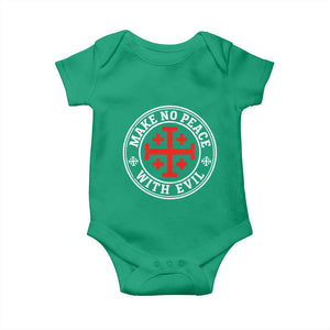 Make No Peace With Evil Jerusalem Cross Baby Onesie Christian Warrior Crusader Emblem Graphic