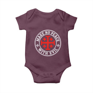 Make No Peace With Evil Jerusalem Cross Baby Onesie Christian Warrior Crusader Emblem Graphic