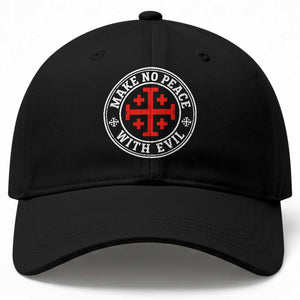 Make No Peace With Evil Jerusalem Cross Baseball Cap Christian Warrior Crusader Emblem Graphic